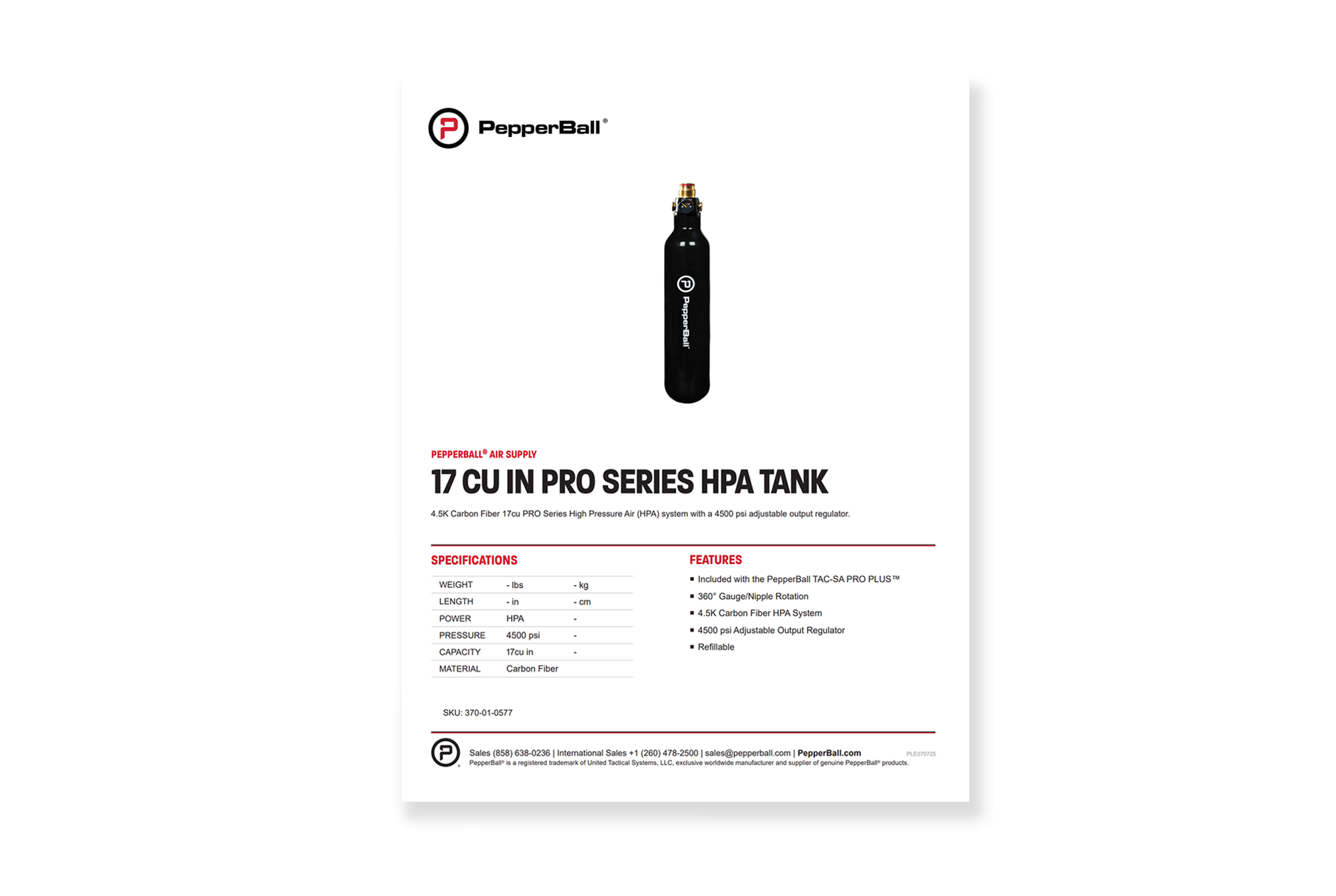 17 Cu In PRO Series HPA Tank