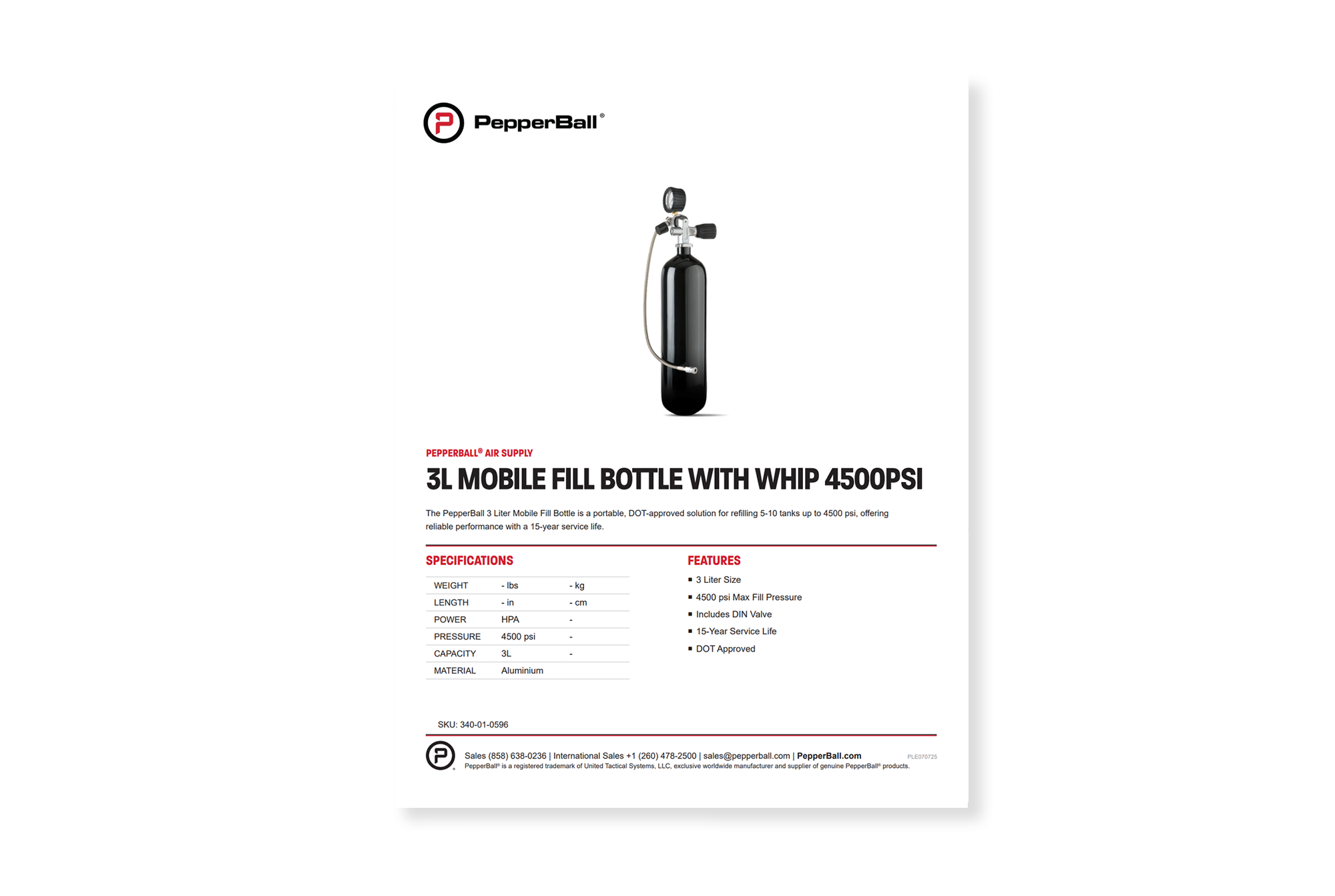 3L Mobile Fill Bottle with Whip 4500PSI