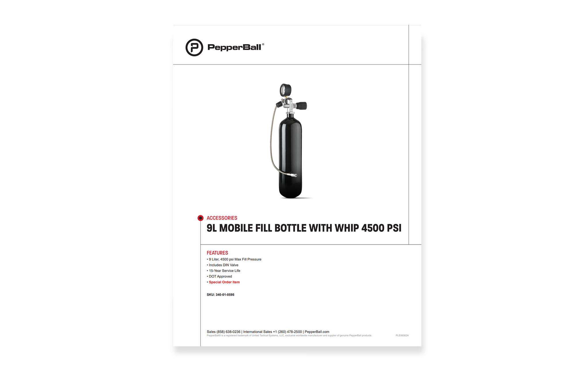 9L Mobile Fill Bottle with Whip 4500PSI