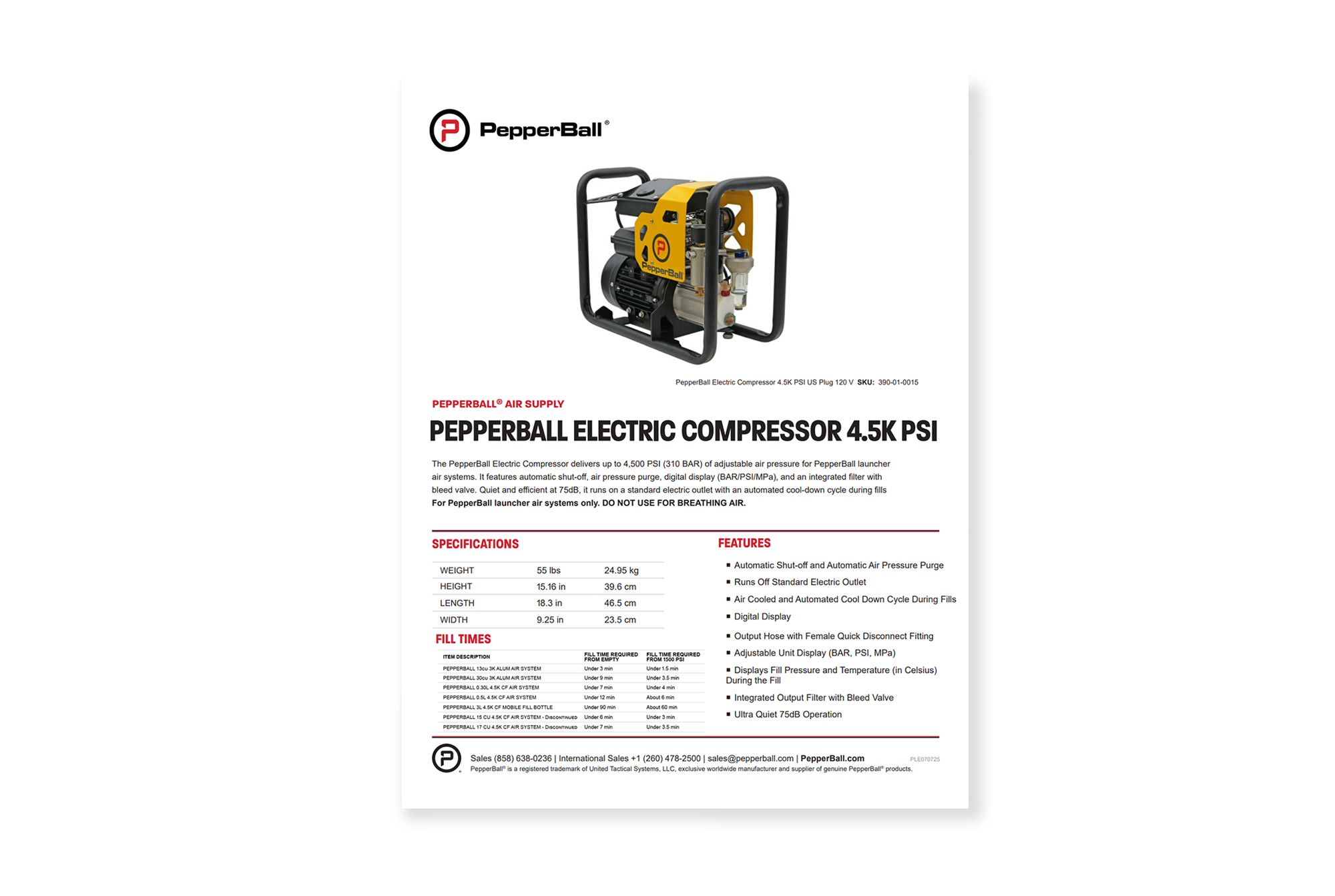PepperBall Electric Compressor 4.5K PSI